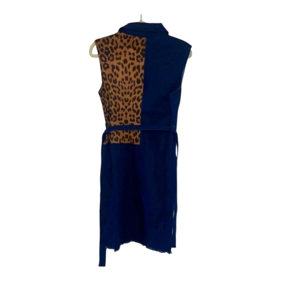 Leopard and Denim Partial Snap Front Sleeveless Dress New Co Bella - Picture 3 of 8